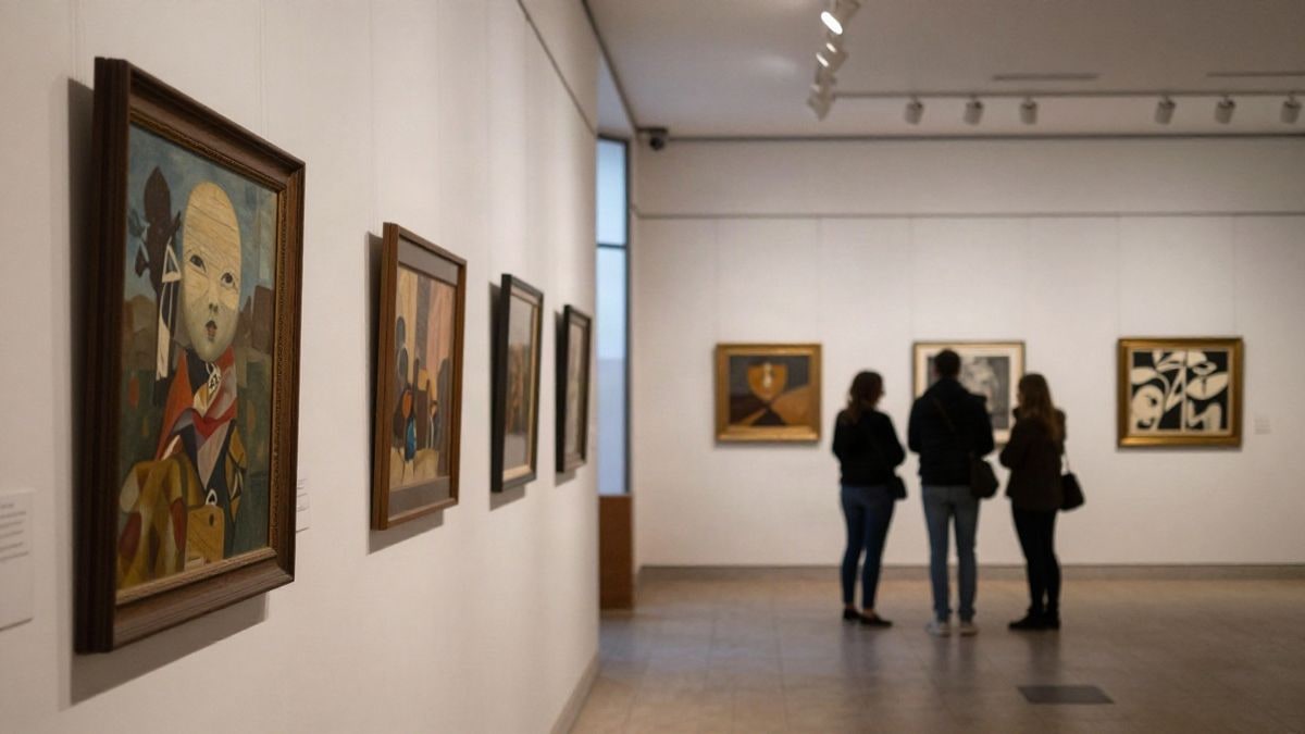 Imagen ilustrativa: sala de exposiciones con obras enmarcadas en las paredes y luz natural lateral