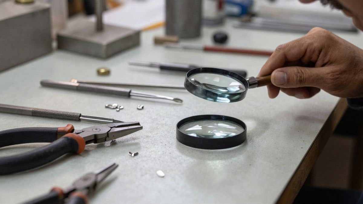 Imagen ilustrativa: herramientas de joyería sobre un banco de trabajo en un taller de arte