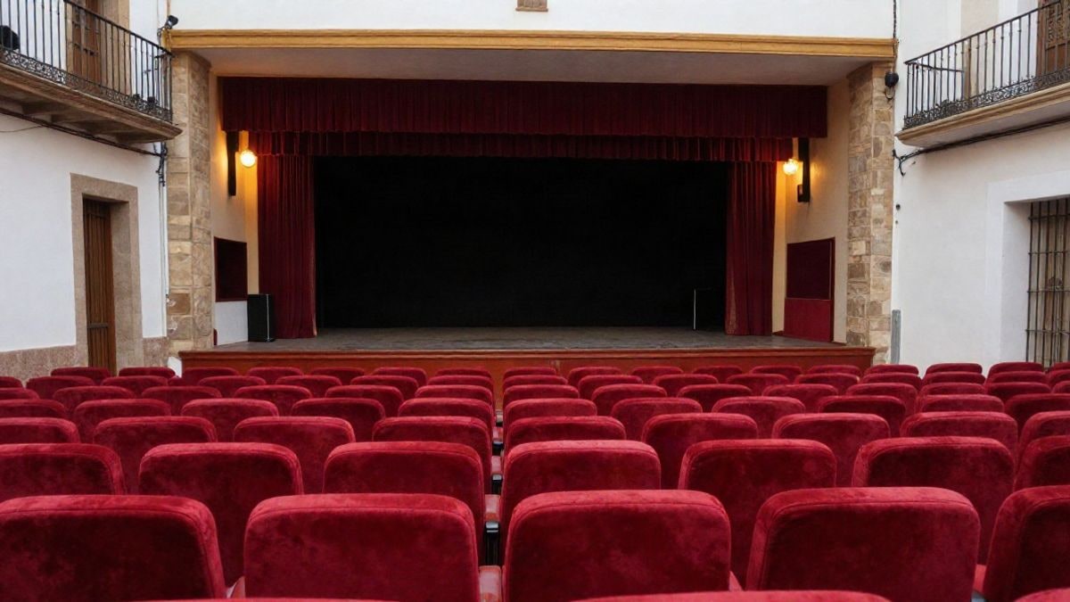 Imagen ilustrativa: interior de un teatro con butacas rojas vacías y un escenario con el telón entreabierto