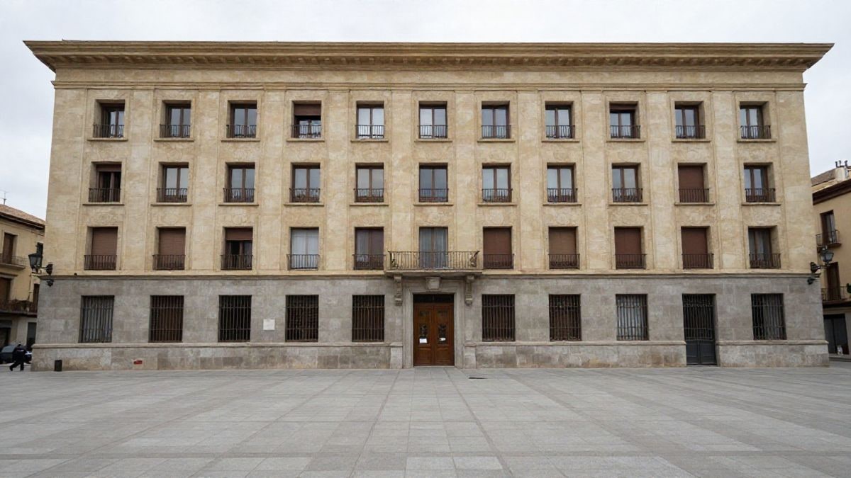 Imagen ilustrativa: fachada de un edificio institucional genérico con líneas arquitectónicas convergentes