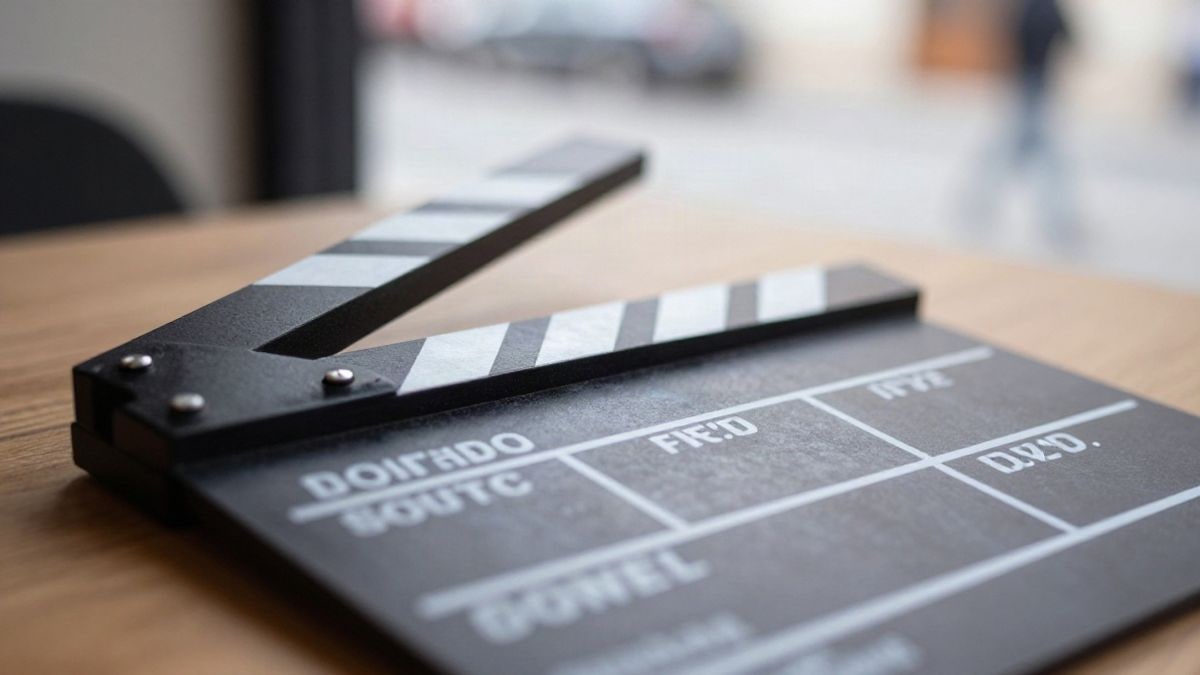 Imagen ilustrativa: primer plano de una claqueta de cine sobre una mesa