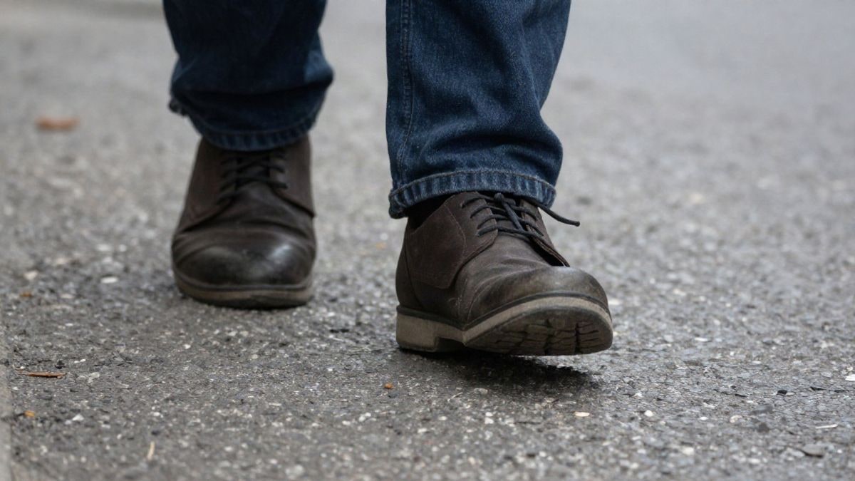 Imagen ilustrativa: primer plano de unas zapatillas de caminar sobre un sendero pavimentado