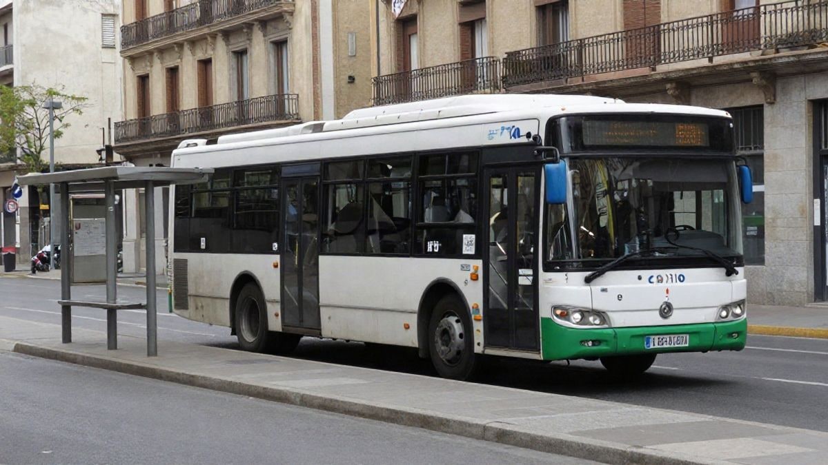 Imagen ilustrativa: autobús urbano parado en una parada vacía en una calle corriente