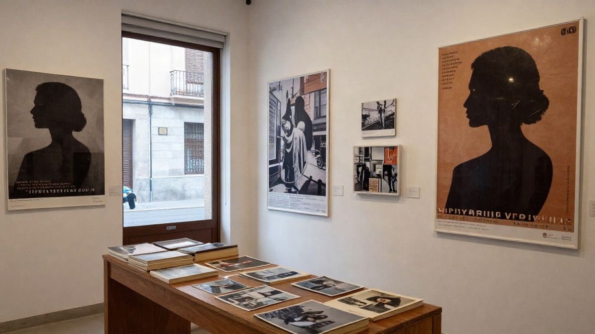 Imagen ilustrativa: sala de exposiciones con carteles de gran formato y una mesa con fotografías antiguas.