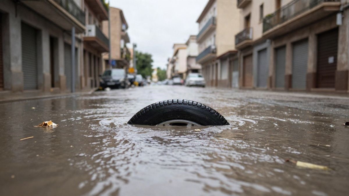 Imagen ilustrativa: calle urbana inundada con agua y barro tras lluvias torrenciales