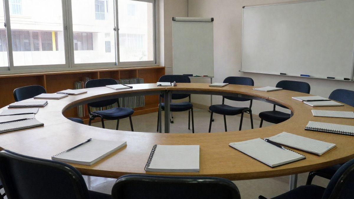 Imagen ilustrativa: sala de reuniones con sillas dispuestas en círculo y material de trabajo sobre una mesa