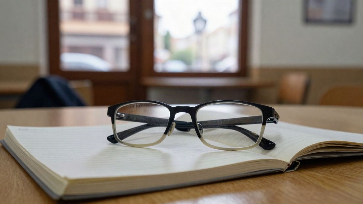 Imagen ilustrativa: gafas de lectura sobre un cuaderno abierto en una mesa de madera