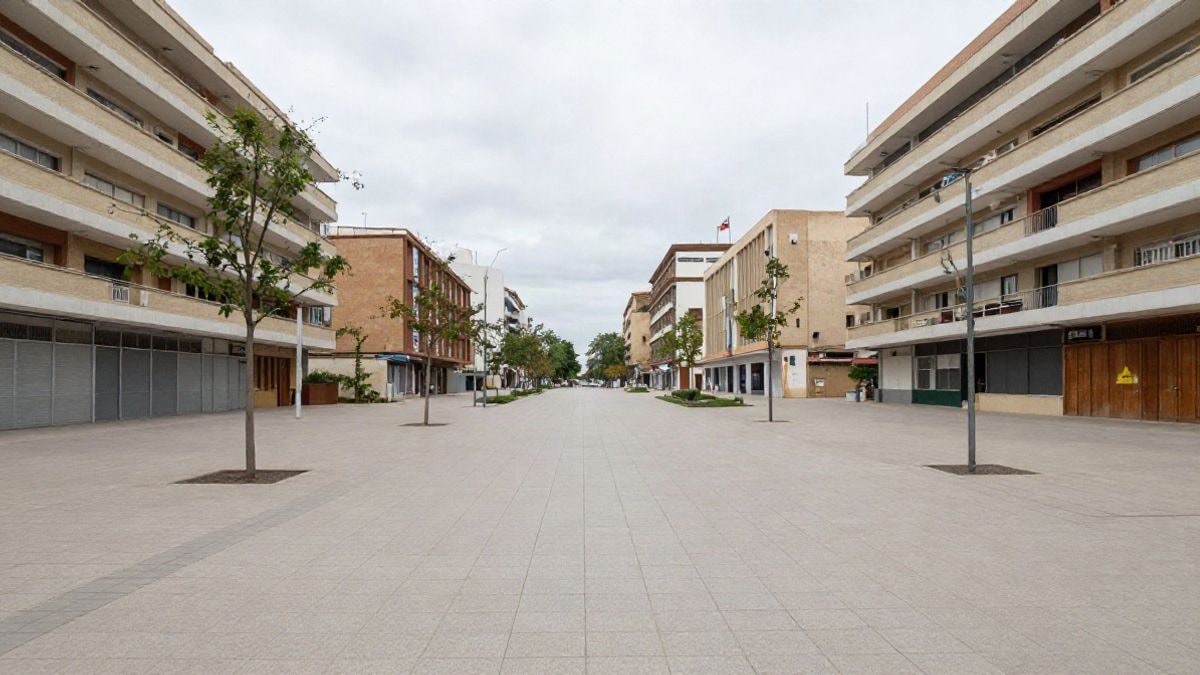 Imagen ilustrativa: plaza urbana con líneas que convergen hacia edificios modernos de un campus