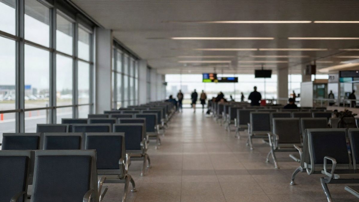 Imagen ilustrativa: pasillo de terminal aeroportuaria con asientos vacíos y ventanales