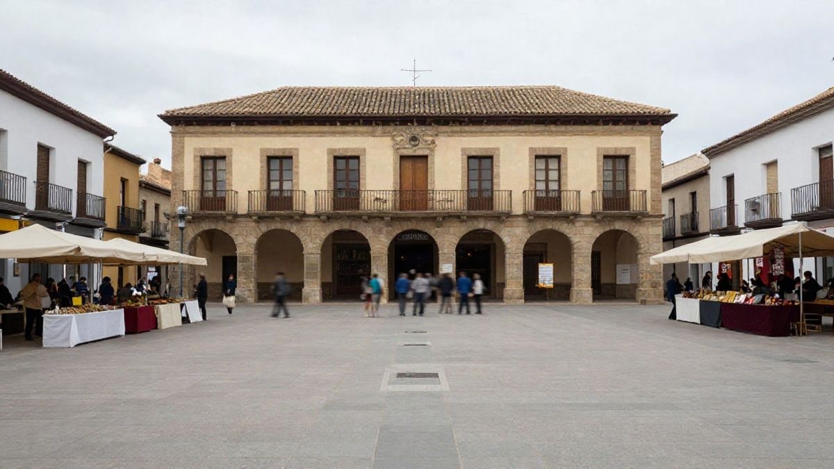 Imagen ilustrativa: plaza con mercado histórico y personas al fondo
