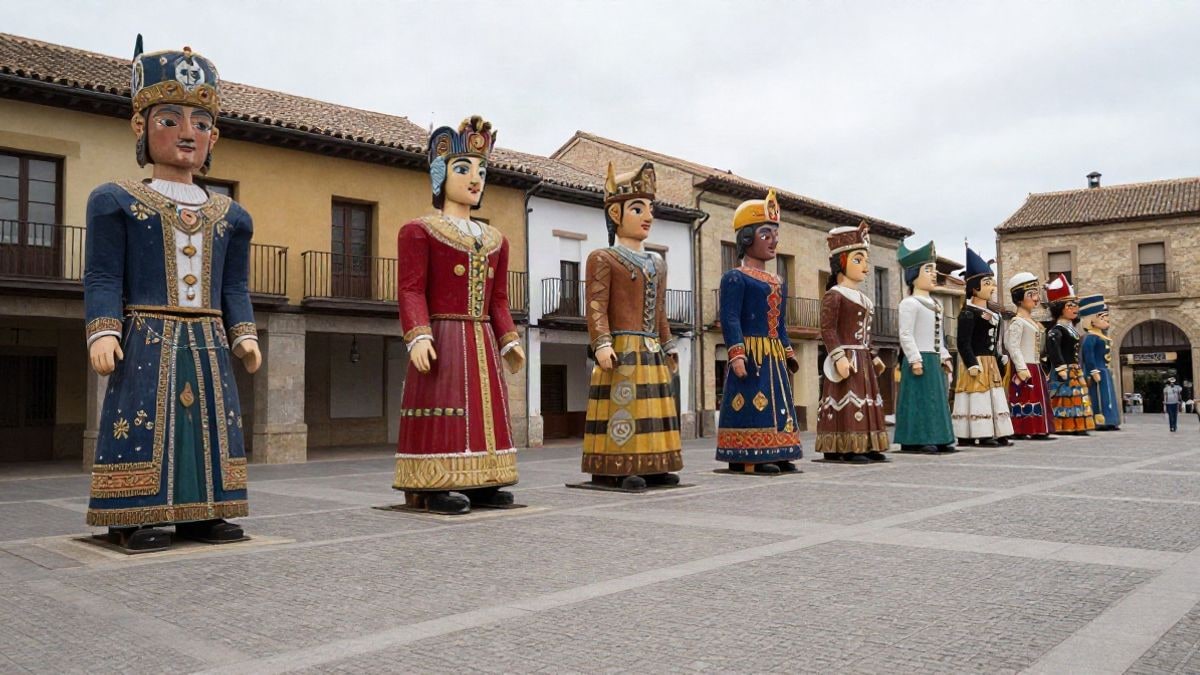 Imagen ilustrativa: figuras de gigantes de cartón piedra en una plaza empedrada