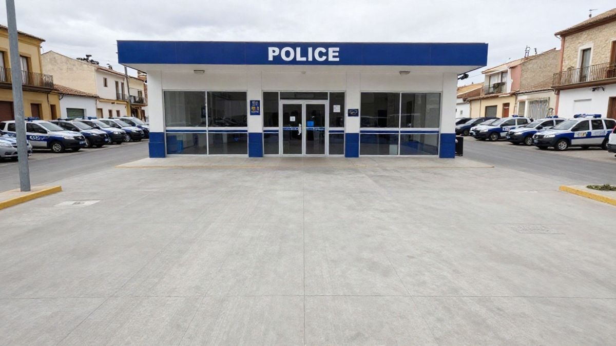Imagen ilustrativa: fachada genérica de una comisaría de policía local en una calle española