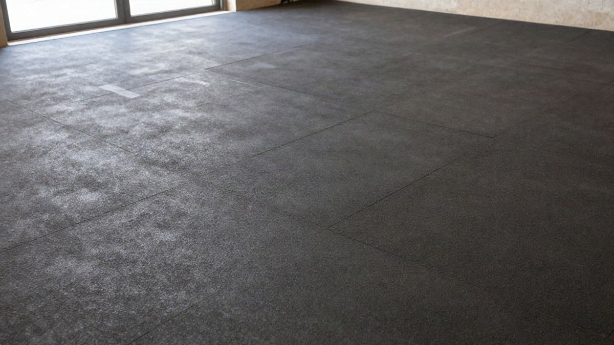 Imagen ilustrativa: detalle del suelo de caucho de una sala de fitness con textura y marcas tenues