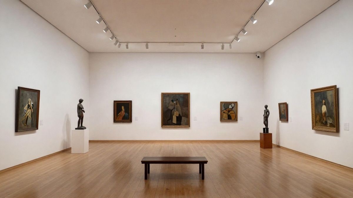 Imagen ilustrativa: sala de museo con obras de arte y luz artificial tenue.