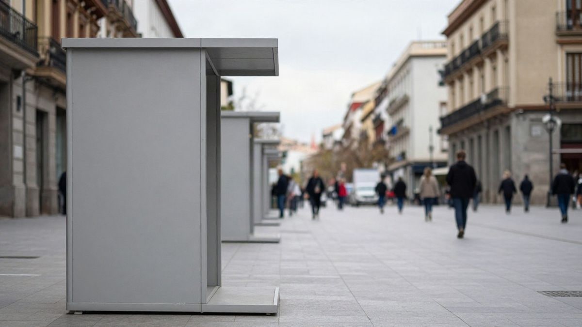 Imagen ilustrativa: exposición urbana en una plaza con paneles informativos y maquetas