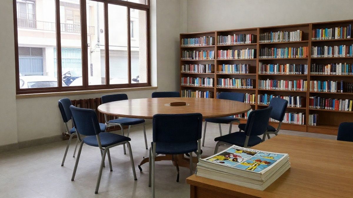 Imagen ilustrativa: sala de lectura de una biblioteca con sillas vacías y libros sobre una mesa