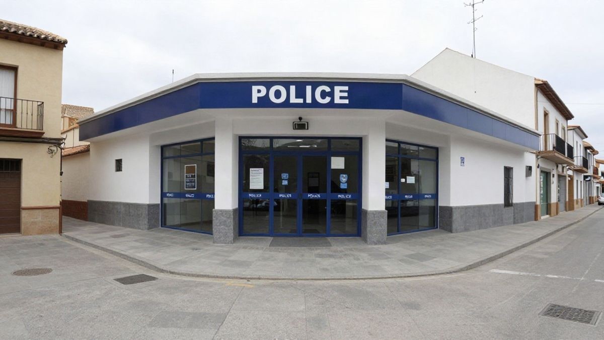Imagen ilustrativa: fachada genérica de una comisaría de policía local en una calle española
