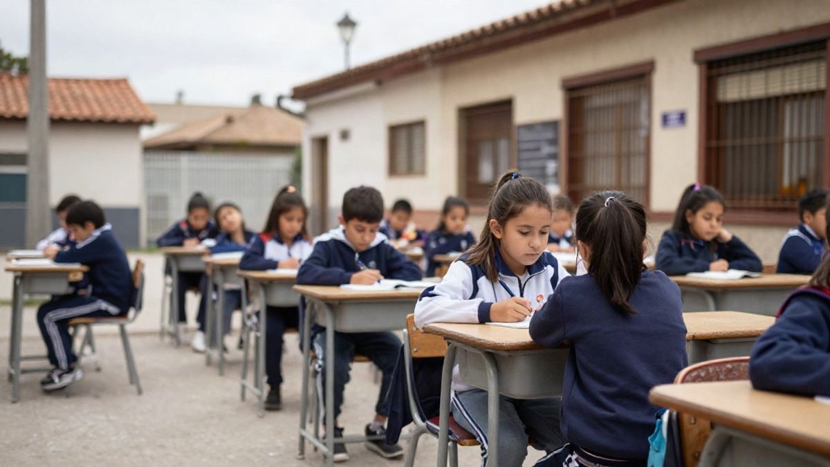 Imagen ilustrativa: pasillo de un colegio con taquillas y dibujos infantiles en la pared