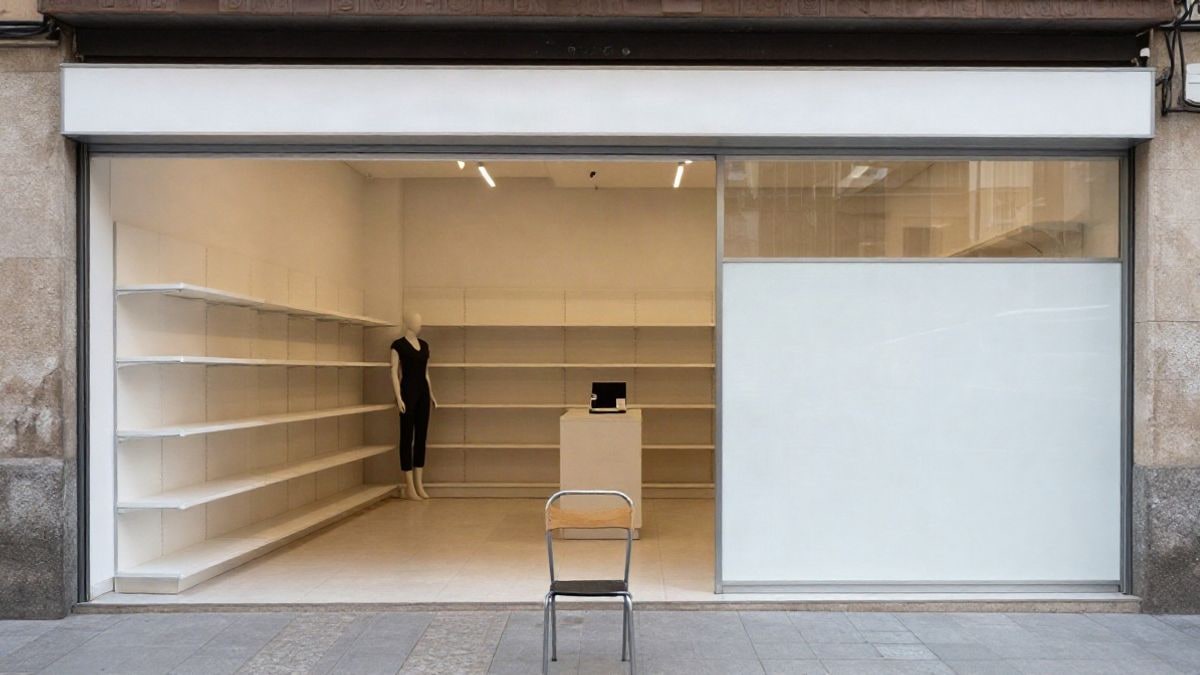 Imagen ilustrativa: espacio comercial con estanterías vacías y maniquíes sin ropa en un local diáfano