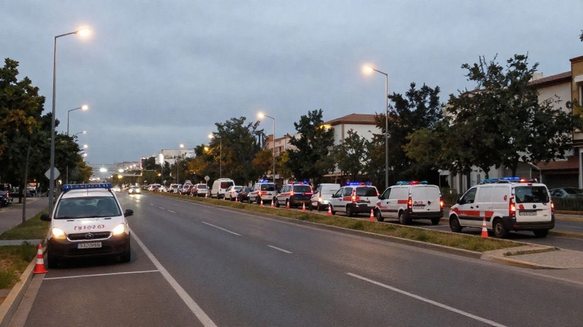 Imagen ilustrativa: una vía urbana de varios carriles con vehículos de emergencia estacionados en el arcén