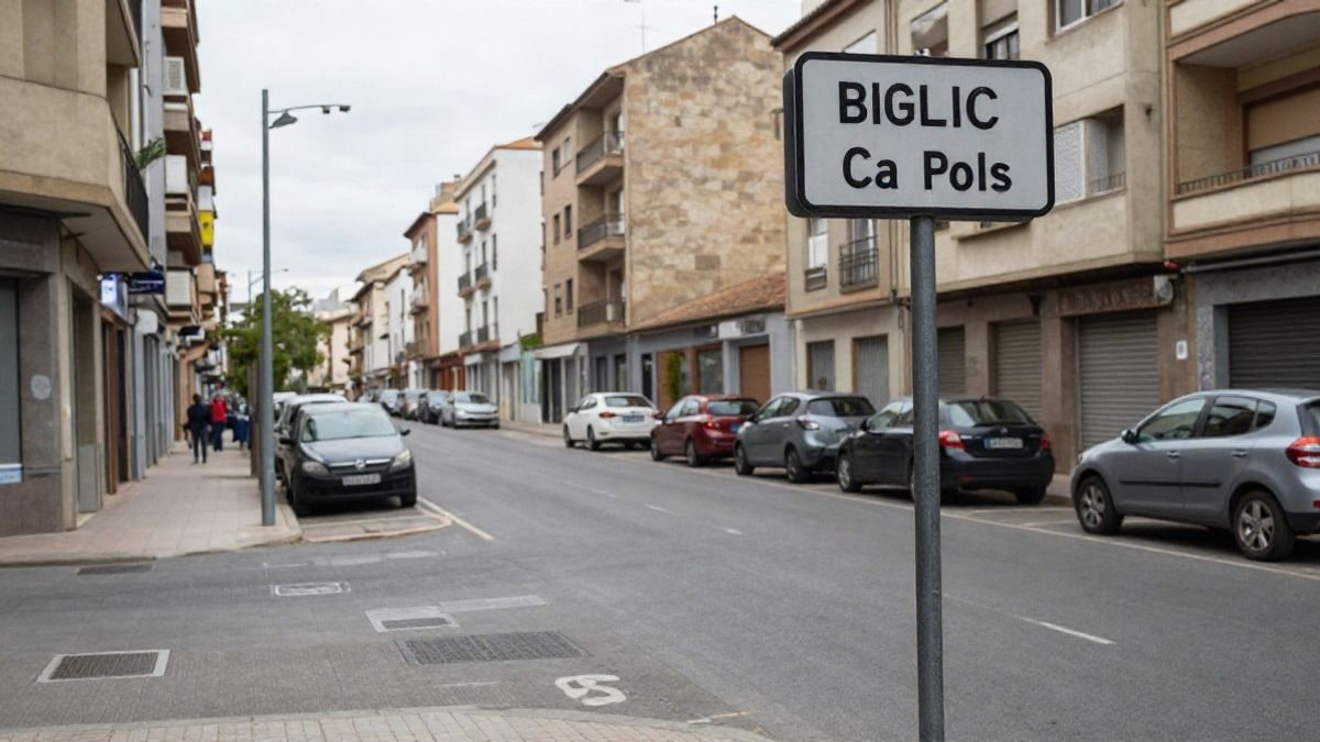 Imagen ilustrativa: calle urbana genérica con una señal de zona de bajas emisiones y coches aparcados