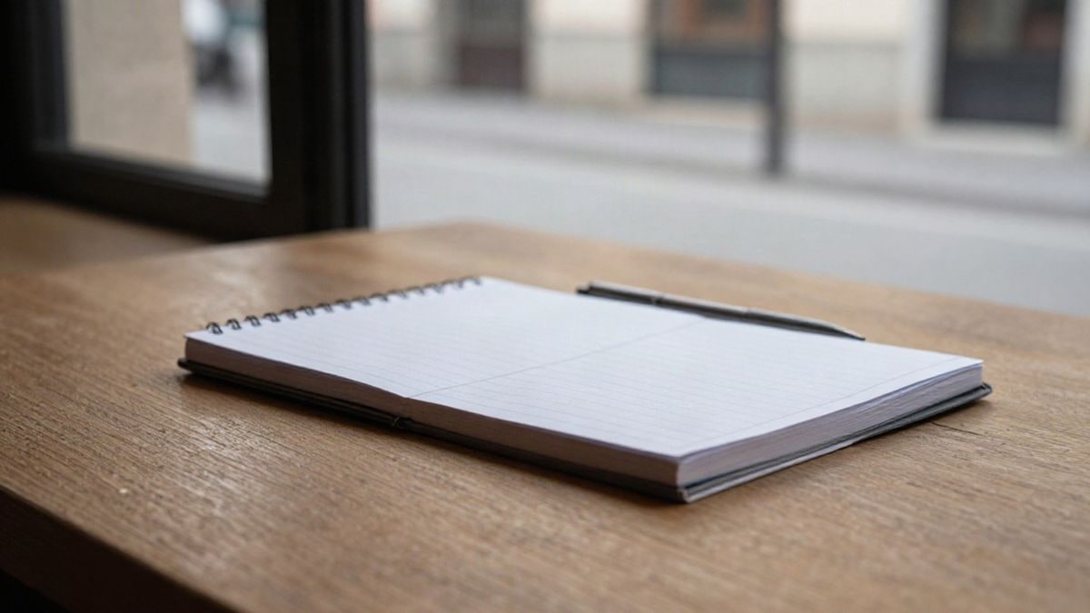 Imagen ilustrativa: detalle de una mesa de madera con un cuaderno y un bolígrafo