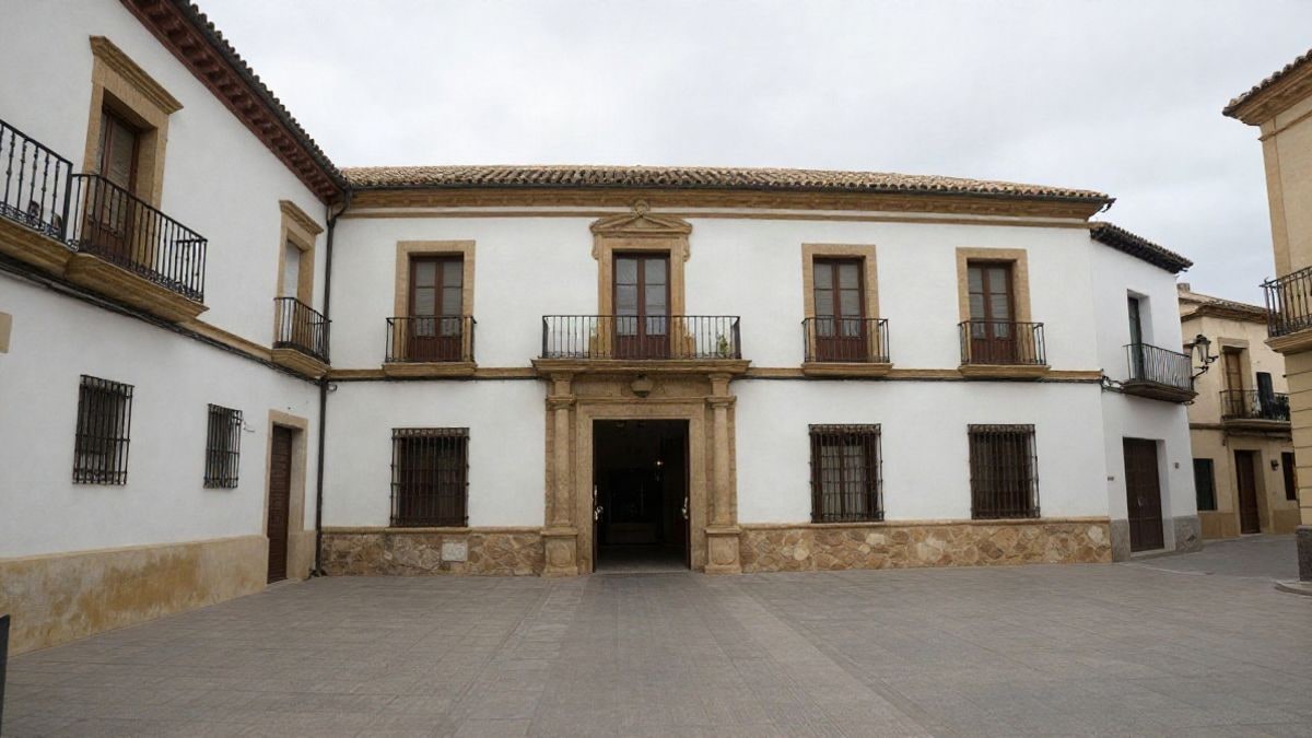 Imagen ilustrativa: entrada de un centro cívico genérico con líneas que convergen hacia la puerta