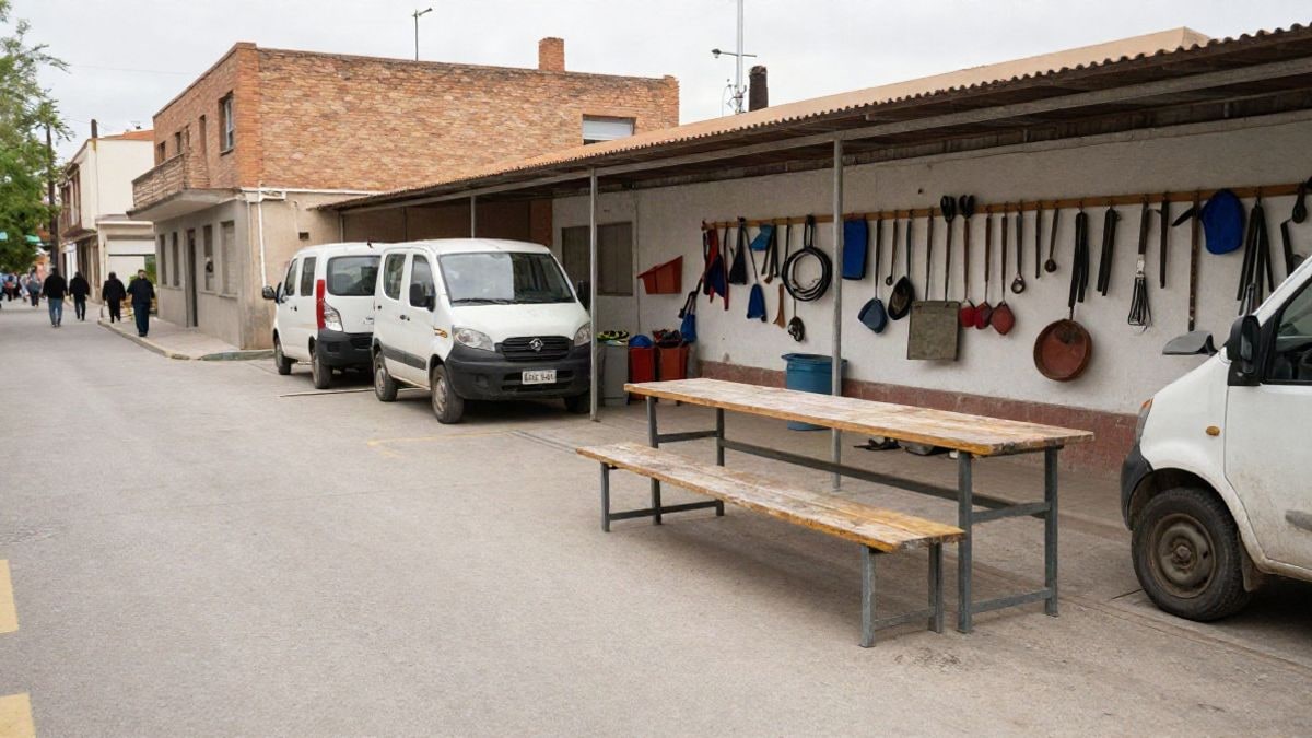 Imagen ilustrativa: un patio de obras municipal con vehículos y herramientas, sin personas.