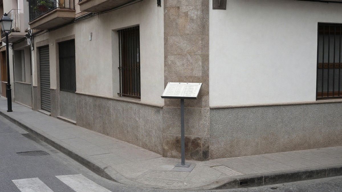 Imagen ilustrativa: un faristol informativo en una esquina de calle residencial, sin personas