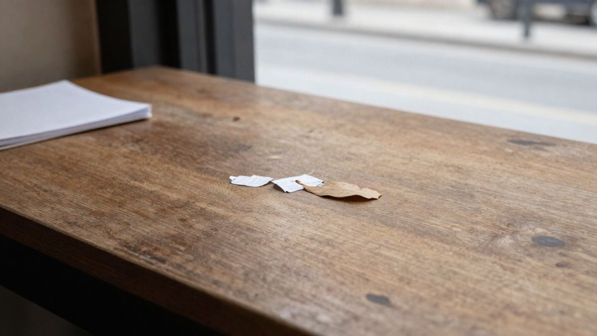 Imagen ilustrativa: detalle de una mesa de madera con folletos y un cuaderno, sin personas