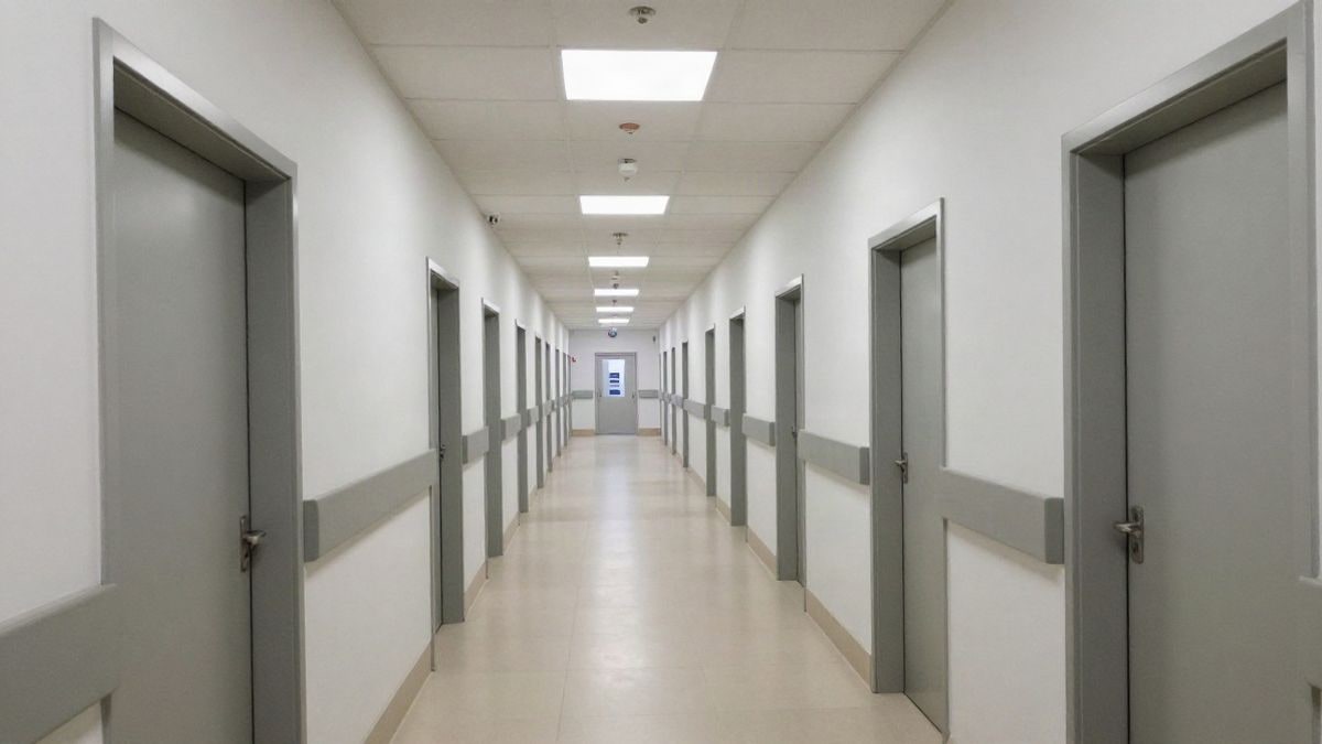 Imagen ilustrativa: pasillo de un hospital moderno con líneas que convergen