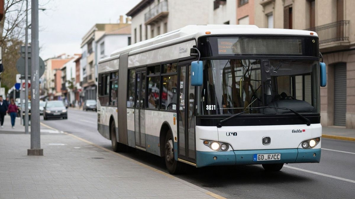 Imagen ilustrativa: autobús urbano genérico detenido junto a la acera en una calle residencial