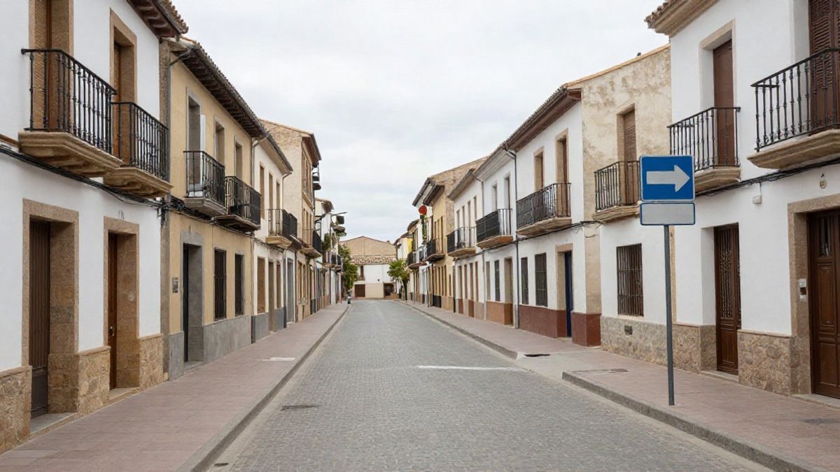 Imagen ilustrativa: calle peatonal de un municipio con líneas que convergen y señal de tráfico cerrado
