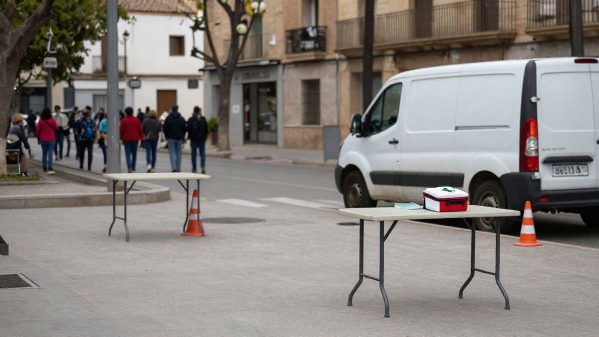 Imagen ilustrativa: mesas y material de emergencias en un parque urbano durante una jornada de puertas abiertas