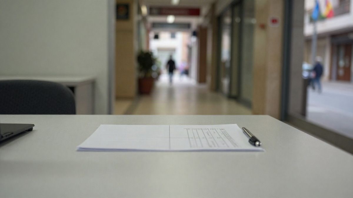 Imagen ilustrativa: escritorio de oficina municipal con un documento genérico y un bolígrafo en primer plano