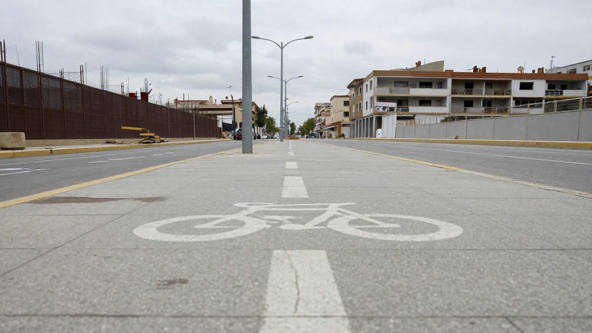 Imagen ilustrativa: avenida urbana en construcción con aceras nuevas y carril bici bajo un cielo nublado