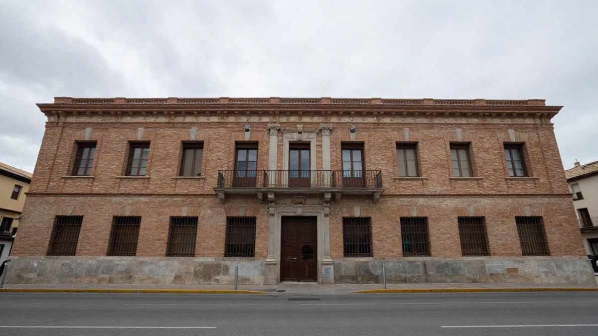 Imagen ilustrativa: fachada genérica de un centro cultural vista en ángulo bajo con cielo nublado