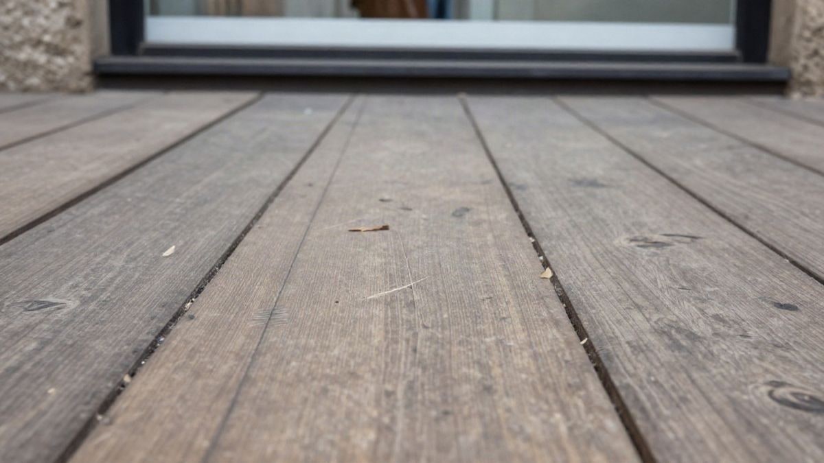 Imagen ilustrativa: detalle de tablas de madera de un escenario con marcas de uso