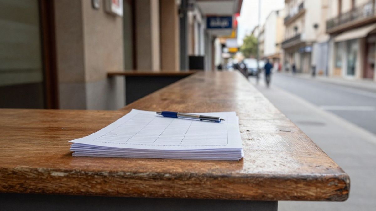 Imagen ilustrativa: mostrador de madera con formularios en una oficina de atención al público