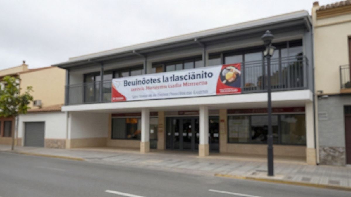 Imagen ilustrativa: fachada de un centro cívico moderno con ventanales y entrada acristalada, con algunas personas de fondo difuminadas.