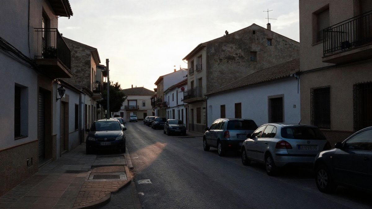 Imagen ilustrativa: calle residencial de un municipio español al atardecer con siluetas y sombras largas