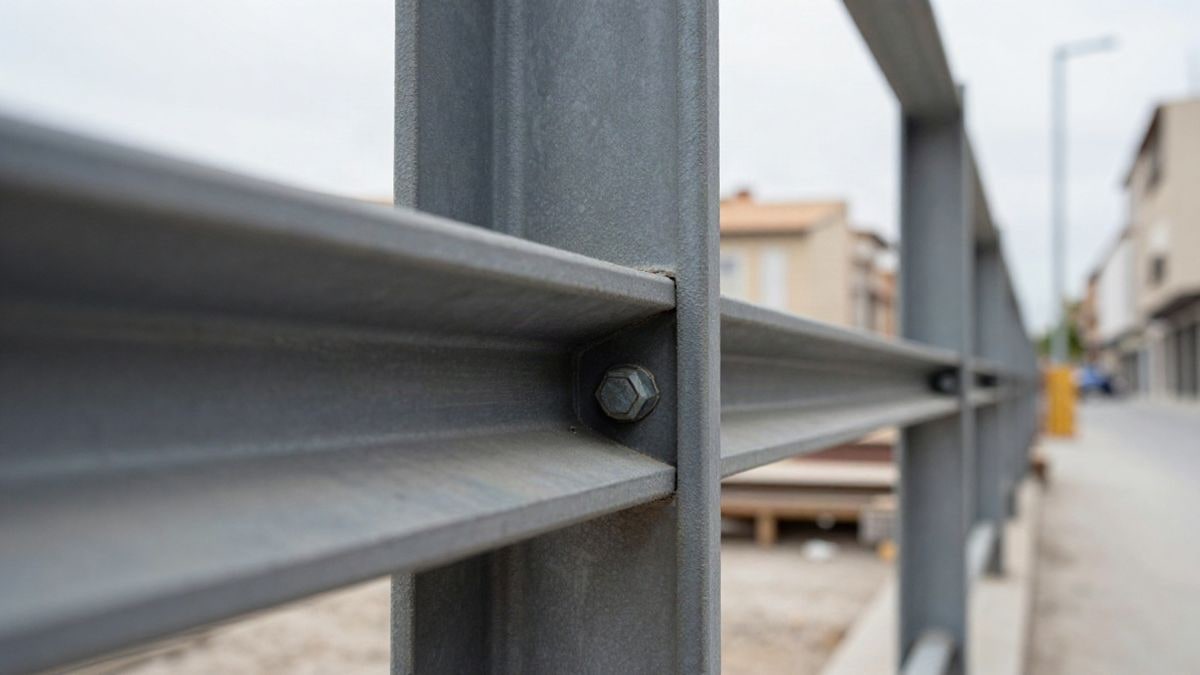 Imagen ilustrativa: detalle macro de la estructura metálica de un puente ferroviario en obras