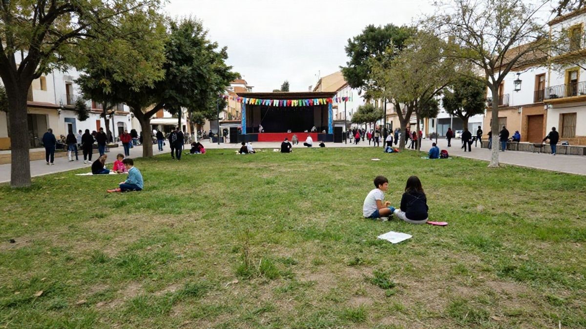 Imagen ilustrativa: un parque soleado con familias y una zona de juegos de agua, sin rostros reconocibles