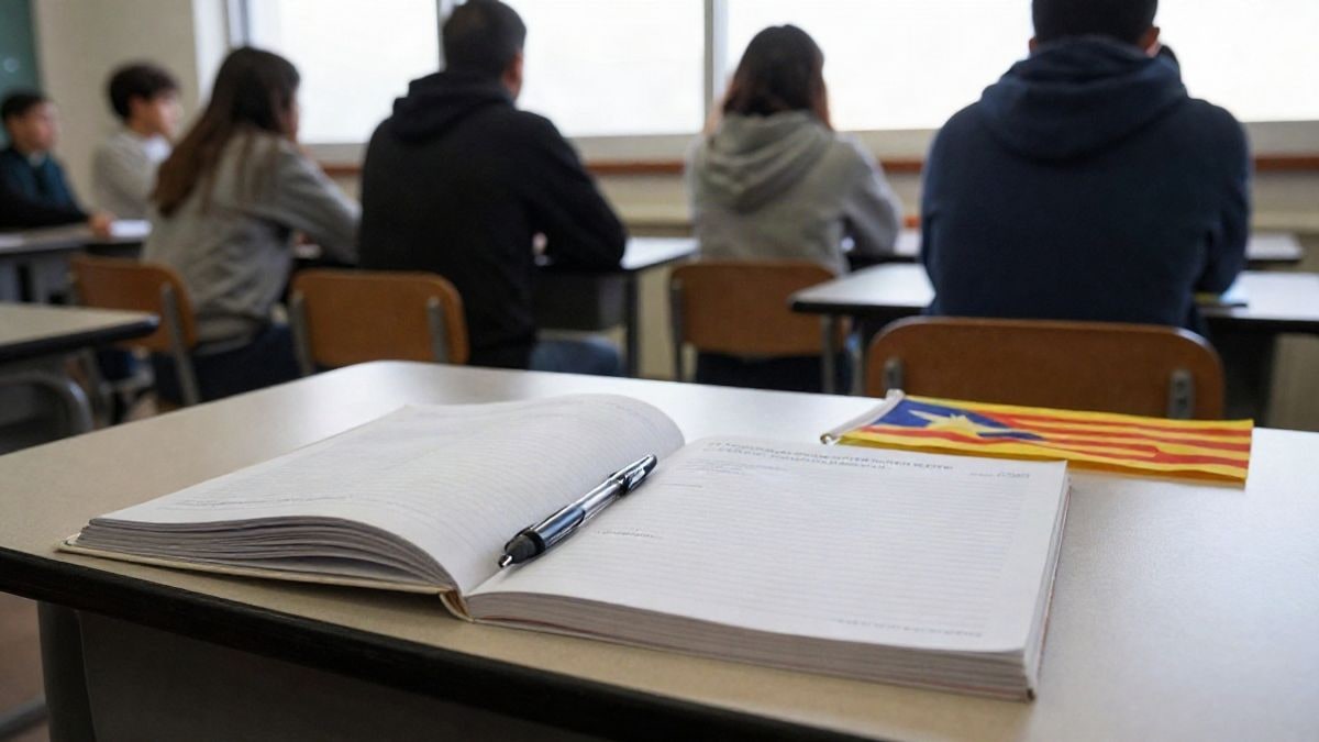 Imagen ilustrativa: un pupitre con libros y material de estudio en un aula luminosa, sin personas.