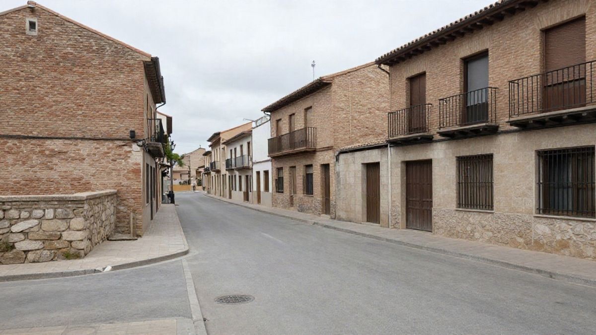 Imagen ilustrativa: una persona consulta un mapa en el móvil en una calle tranquila con casas de ladrillo y un muro de piedra