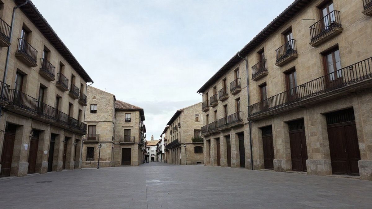 Imagen ilustrativa: plaza de una ciudad europea con edificios de piedra y cielo despejado