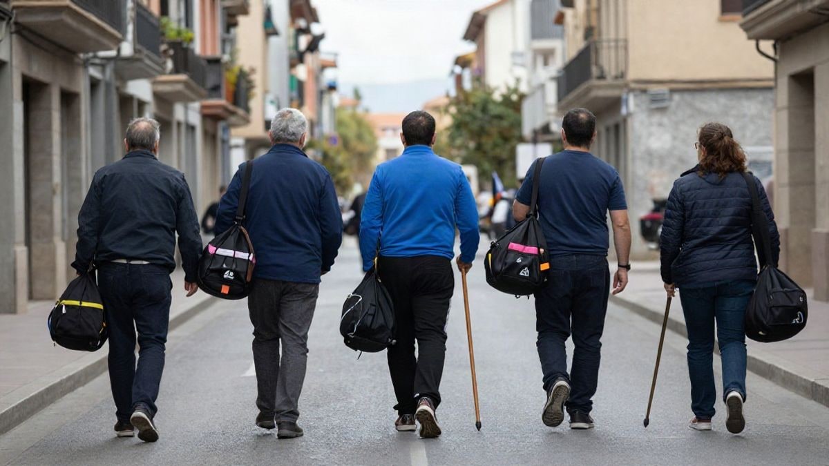 Imagen ilustrativa: grupo de deportistas de espaldas caminando por una calle con bolsas deportivas