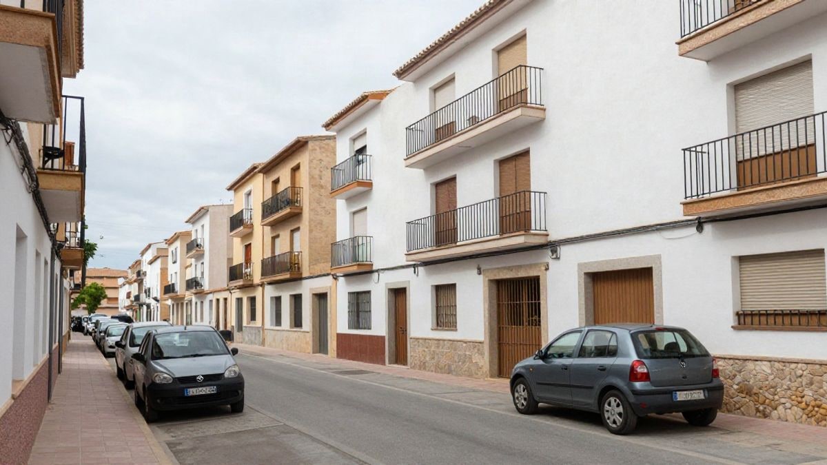 Imagen ilustrativa: edificios de viviendas modernos en una calle residencial tranquila