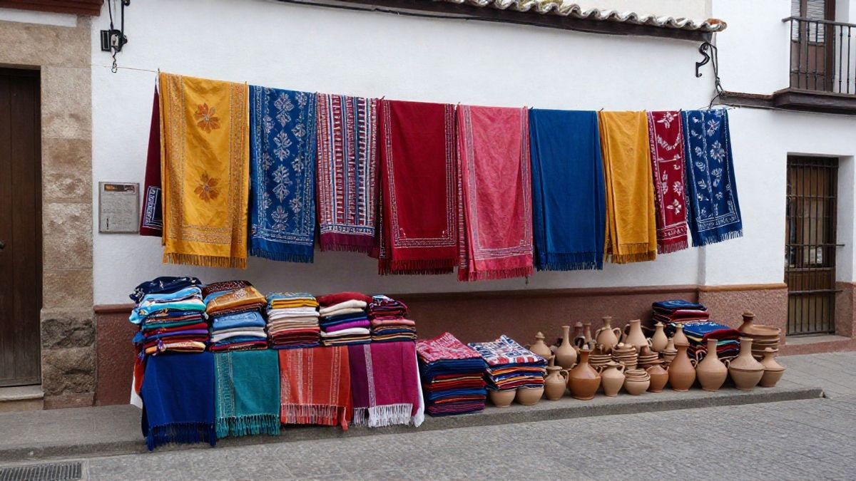 Imagen ilustrativa: puesto de mercado artesanal con productos hechos a mano sobre una mesa de madera al aire libre
