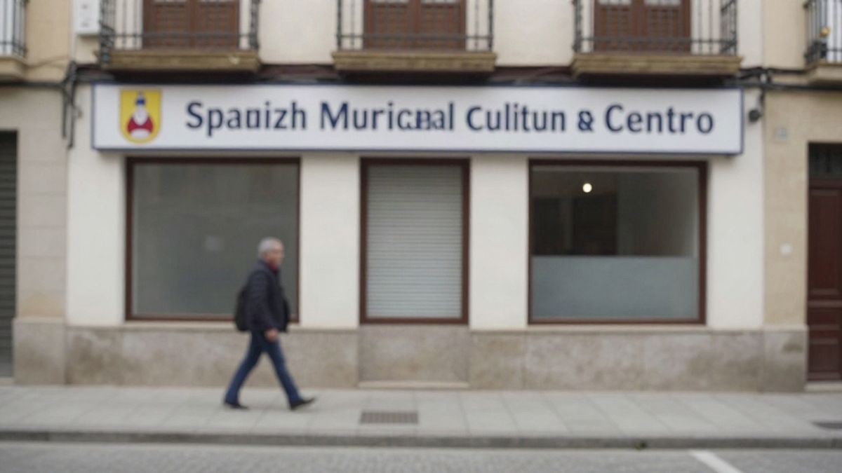 Imagen ilustrativa: fachada de un centro cultural con cartel de actividades, en una calle de pueblo.